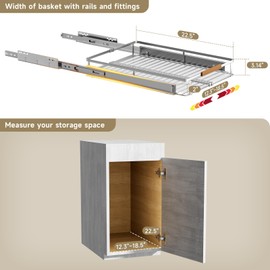 taiheis 2 Pack Expandable Pull Out Cabinet Organizer，Side Mounting 12.3~18.5"x22.5"Cabinet Pull Out Shelves, Expandable Slide Out Spice Rack for Kitchen Bathroom Office