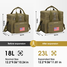 Maelstrom Tactical Lunch Box for Men, 23L Insulated Lunch Bag, Expandable Double Deck Cooler Bag, Lightweight Leakproof Tote Bag With Side Tissue Pocket, Suit For Men and Women, Khaki