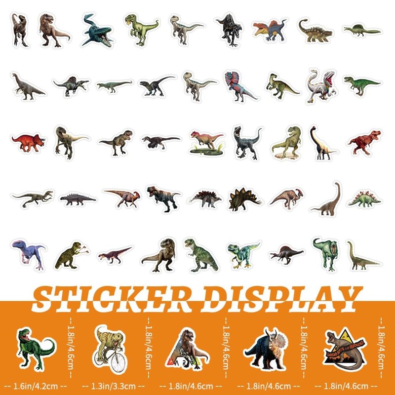 [Set of 100] Realistic Dinosaur Sticker Set, Tyrannosaurus, Triceratops, Ancient