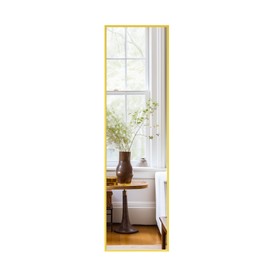 Delma Wall Mirror Full Length Mirror,Standing Mirror Full Body,Large Floor Mirror for Wall Door Bedroom Bathroom Living Room with Aluminium Frame(with Stand,Rect 56x15-Gold)