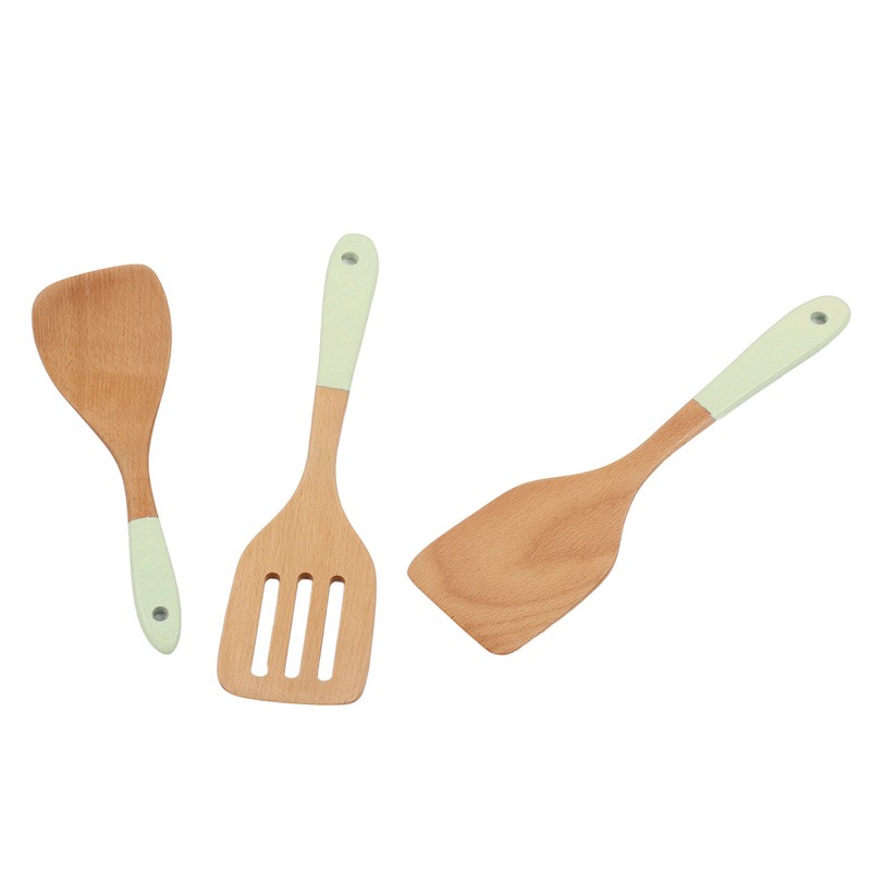 3Pcs Wooden Spatula Set Heat Resistant Light Weight Kitchen Cooking