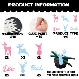 Glitter Deer Cupcake Topper Doe or Buck Gender Reveal Theme Decor Supplies Boys Girls Happy Birthday Party Decorations set 18pcs