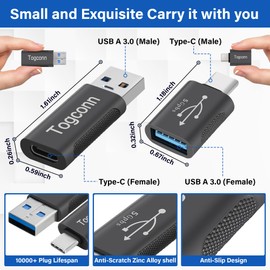 USB 3.0 to USB C 3.1 Adapter (4 Pack), [Slim Design, Side-by-Side Use] USB-A (Male) to USB-C (Female) & USB Type-C (Male) to USB-A (Female) Converter Connector Supports Charge & 5Gbps Data Sync