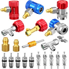 Tandefio 20 Pcs Quick Couplers Connectors Kit R134a R1234yf Adapter with Self Sealing Can Tap, Valve Core, Tank Adapter for R134a R1234yf Automotive Air Conditioner Refrigerant