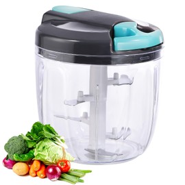 Ziweaye Manual Food Processor Vegetable Chopper, Portable Hand Pull String Garlic Mincer Onion Cutter for Veggies, Ginger, Fruits, Nuts, Herbs, etc., （900ml,Gray-blue）