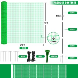 Temporary Fence with Posts, 36" x 50' Plastic Garden Fence Animal Barrier with Metal Stake Windbreak Rope, Portable Temporary Fencing for Dogs Outdoors Backyard Animal Protect