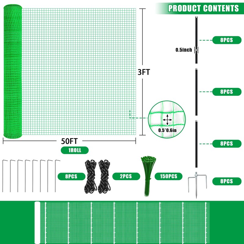 Temporary Fence with Posts, 36" x 50' Plastic Garden Fence