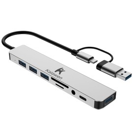 Kalawen USB C Hub USB Hub 3.0, Aluminum 8 in 1 USB Splitter with 1 x USB 3.0, 3 x USB 2.0 and 1 x USB C, SD/TF Card Reader, 3.5mm Aux Ports for MacBook/Pad Pro Laptop Devices