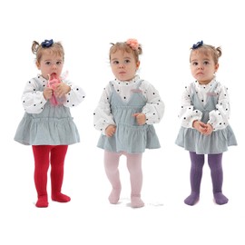 EPEIUS Little Kids Girls Seamless Cable Knitted Solid Cotton Tights for 2-4 Years,Pink/Purple/Red (Pack of 3)