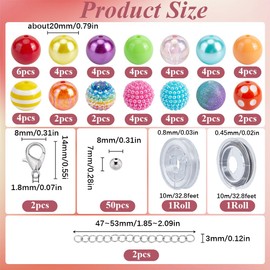 SUNNYCLUE 106Pcs Bubblegum Beads Bubble Gum Beads Bulk 20mm Acrylic Bead Rainbow Color Large Chunky Beads Acrylic Rhinestone Spacer Beads for Jewelry Making Bracelet Necklace Pen Craft Supplies