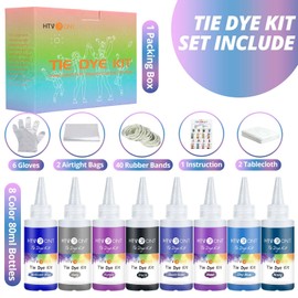 HTVRONT Tie Dye Kits - Purple and Blue Tie Dye Kit for Kids and Adults, Non-Toxic Clothing Tye Dye Kit Supplies, 8 Colors Pre-Filled Squeeze Bottles