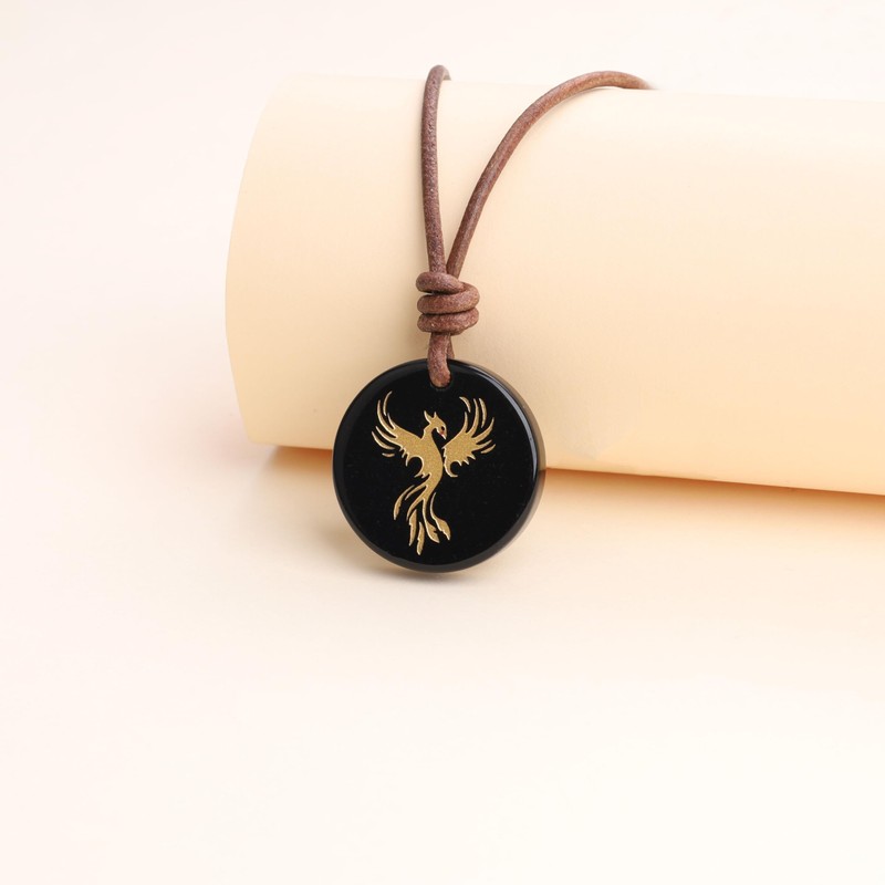 COAI Genuine Leather Necklace for Men Women, Phoenix Pendant Black