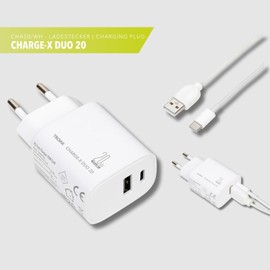 TROIKA TROIKA Original Charging Plug with GaN and Fast Charging Technology Power Delivery Charge-X Duo 20 - 20 W, USB-C and USB-A Port - Simultaneous Charging of Two Devices - Plastic - White