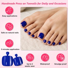 Pack of 120 Glue-On Toenails, 12 Sizes, Short Square False Toenails Kit with Glue, Blue Acrylic Full Cover Artificial Toenails for Sticking, Summer False Toenails for Women, Girls, Manicure