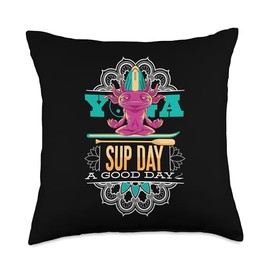 SUP Stand Up Paddle Board Surfing Gifts Shirts SUP Surfing Stand Paddling Axolots Yoga supboard Throw Pillow, 18x18, Multicolor