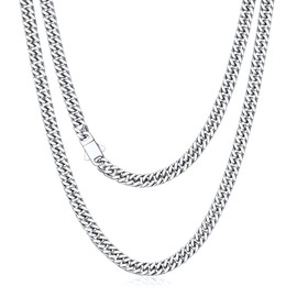 Jewlpire Silver Chain for Men, Mens Chain, 6MM Silver Cuban Link Chains Necklace for Men, No Tarnish, Hip-Hop Stainless Steel Chains Necklace, Mens Jewelry Gifts in Gift Box, 20 Inch