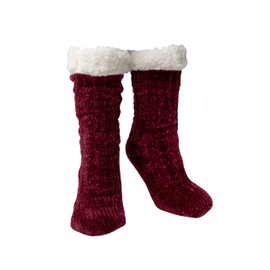 Britt's Knits Slipper Boot Socks Super Soft Warm Cozy Buttery Soft Knit Chenille Slipper Socks for Women - Wine