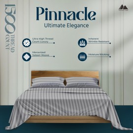 Mayfair Linen 100% Egyptian Cotton Sheets Queen Size - 1500 Thread Count 4 PC Damask Queen Sheet Set Egyptian Cotton, Sateen Weave Sheets, High Thread Count Sheet, 19" Deep Pocket - Dark Grey Stripe