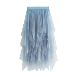 Women's Skirt, Tulle, Irregular, Layered Underskirt, Skirt, Ballet Tutu, Prom, Party, Pleated Dress, A-line Midi Skirt, High Waisted Skirt, blue