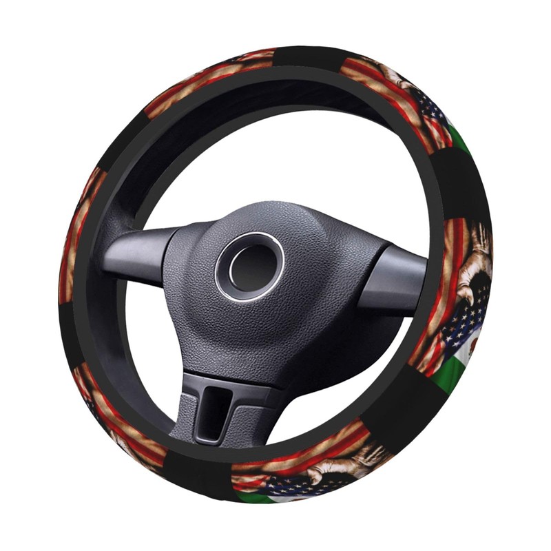 America and Mexico Mexican Mex Flag Steering Wheel Cover for
