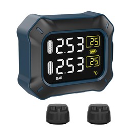 OBEST Motorcycle TPMS, Wireless Motorcycle Tyre Pressure Monitoring System, Tyre Pressure and Temperature Monitoring Tool, USB Power LCD Display with 2 External Sensors