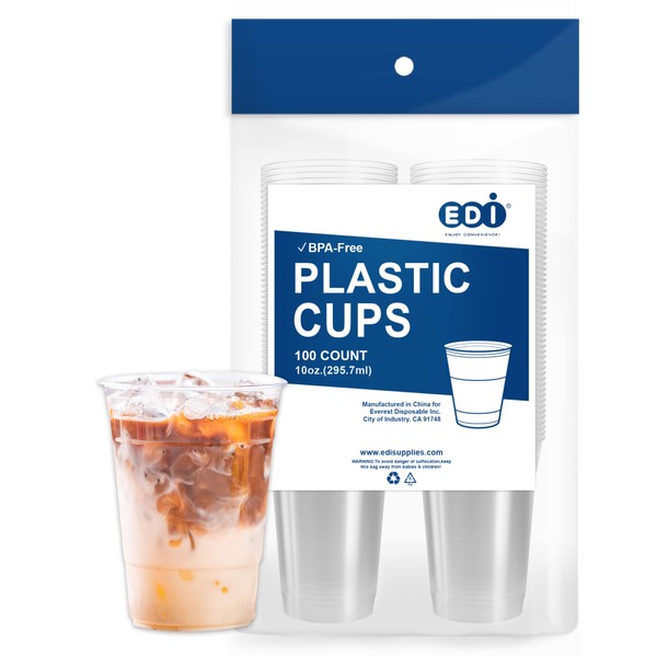 EDI [10 oz. - 100 Pack] Crystal Clear Disposable PET Plastic Cups