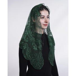 Bozidol Mantilla Triangular Virgin Mary Sunflower Veil – Green Color Religious Headscarf – Sacred Mary and Sunflower Design – Ideal for Church, Mass, Baptism, Spring Religious Ceremonies