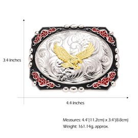 BBOTEN Soaring Eagle Belt Buckles for Men, Western Silver Black Gold Flying Eagle Red Floral Engraved Large Belt Buckle
