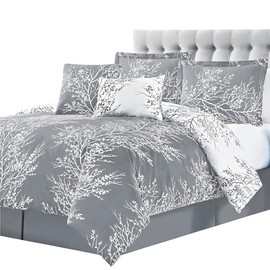 Spirit Linen - Twin Bed in a Bag, 5-Piece Oversized Reversible Bedding with Matching Sham & Bed Skirt, Elegant Home Decor for All Season (Foliage Grey/Ivory, Twin/Twin XL)