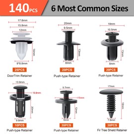 Car Retainer Clips, Preciva 140pcs Plastic Fasteners, Universal Auto Car Trim Panel Clips, Nylon Clips Trim Clips Push Retainers, 6 Sizes Auto Push Pin Rivets Set