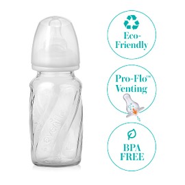 Evenflo Feeding Glass Premium Proflo Vented Plus Bottles for Baby, Infant and Newborn - Helps Reduce Colic - Clear, 4 Ounce (Pack of 6)