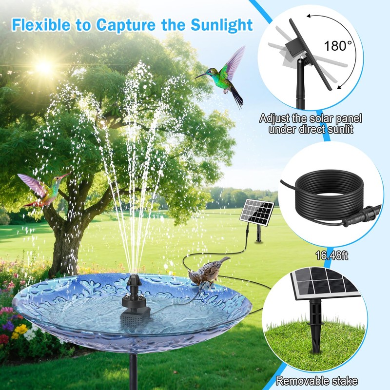 GAIZERL Solar Fountain Pump with Adjust Glass Panel, Upgrade 3.5W