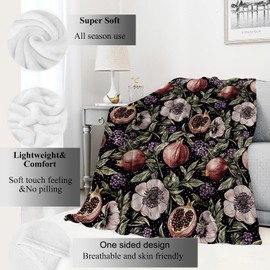VODRM Pomegranate Blanket Mystical Fruit Botanical Throw Blankets,Gifts for Kids Woman Adult,Lightweight Soft Fleece,Lush Blossom Foliage Dark Art, for Sofa Couch Bed Room Modern Decor 40x50in