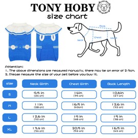 TONY HOBY Dog Sweater Shirts, Winter Pet Sweater Knitwear, Knitted Dog Sweater with Three Cute Flowers for Small Medium Dog (Blue&White, S)