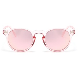 JOVAKIT Vintage Kids Polarized Sunglasses for Girls Boys Age 2-9, Round Sun Glasses for Children UV400 Protection (Pink/Pink Mirror)