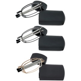 Success Eyewear Reading Glasses Readers Compact Folding Unisex Glasses for Reading Case Included 3 Pack Black, Gunmetal, Gold