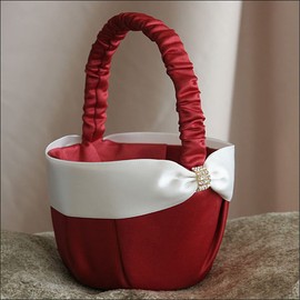 Bridal Satin Basket Flower Girl Red and WhiteBasket Ring Bearer Basket for Wedding Party Decoration