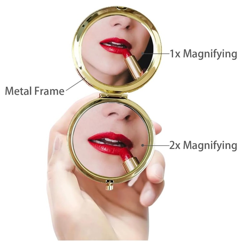 mpowtech Gold Magnifying Compact Mirror for Purse - 1x/2x Magnification