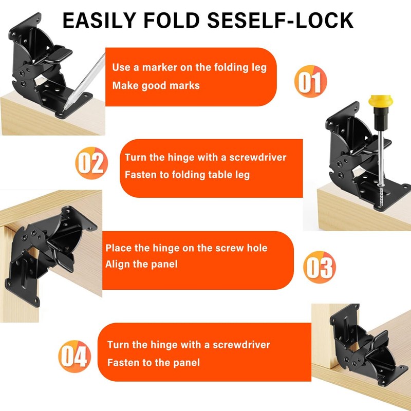 Folding Brackets Black, 0-180 Degrees Self-Lock Hinge with Screws for