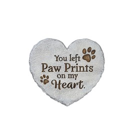 Roman 10” Heart-Shaped Garden Stepping Stone – “You Left Paw Prints on My Heart” – Pet Memorial Outdoor Decor, Dog or Cat Remembrance Gift
