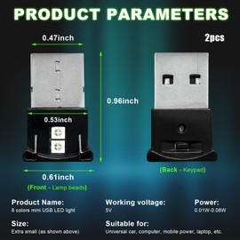 Suvnie 2 PCS Mini USB LED Light, 8 Colors RGB Car USB LED Interior Atmosphere Light, Adjustable Brightness Smart Laptop Keyboard Home Office Decoration Night Lamp, Car Accessories