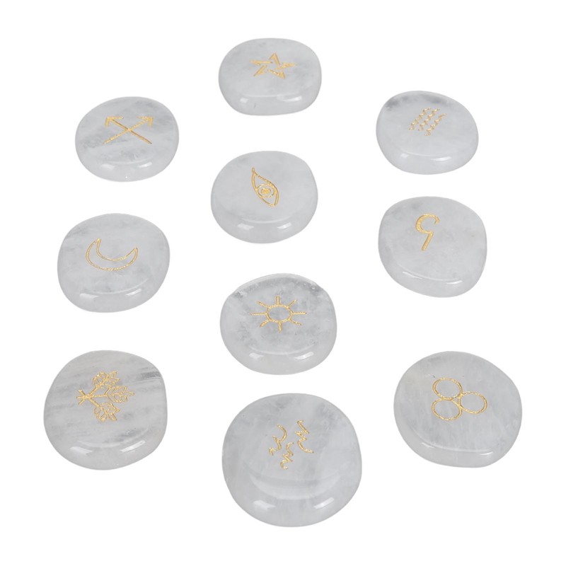 10Pcs Engraved Rune Stones Palm Stones Healing Witch Rune Stone