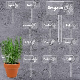 JarThenaAMCS 24Pcs Acrylic Plant Label Signs 12 Styles Garden Herb Markers Transparent Waterproof T-Type Tags Plant Stake Tags with Names for Nursery Indoor Outdoor Garden Decor