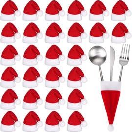 Augenstern 60 PCS Christmas Santa Hats Mini Santa Hat Cup Bottles Cover Christmas Crafts DIY Christmas Hat for Christmas Xmas Table Dinnerware Candy Bottle Cover Decorations Christmas Tree Ornaments