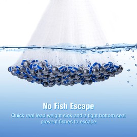 Goture American Fishing Cast Net,Casting Nets Freshwater Saltwater for Bait Fish Shrimp Trap 8ft Radius 3/8inch Mesh Size Lead Sinkers,Throw Fishing Castnet with Needle Shuttle