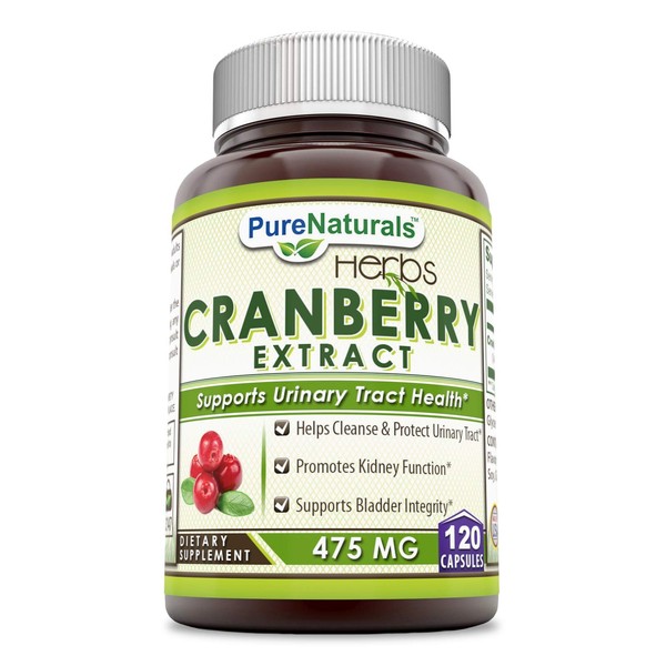 Pure Naturals Cranberry Extract, 475 mg 120 Capsules - Promotes Kidney Function - Helps Clean & Protect Urinary Tract - Helps Maintain Bladder Integrity