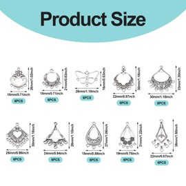 Spritewelry 60 Pcs Tibetan Antique Silver Chandelier Component Links Earring Filigree Chandelier Links Charms Teardrop Triangle Alloy Hollow Filigree Pendants for Dangle Earring Making