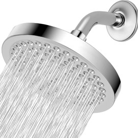 Nuodan High Pressure Rain Shower Head with Arm - High Flow Rainfall Showerhead - Luxury Modern Look - Pressure Boosting (6" Shower Head with 6" Arm, Chrome)