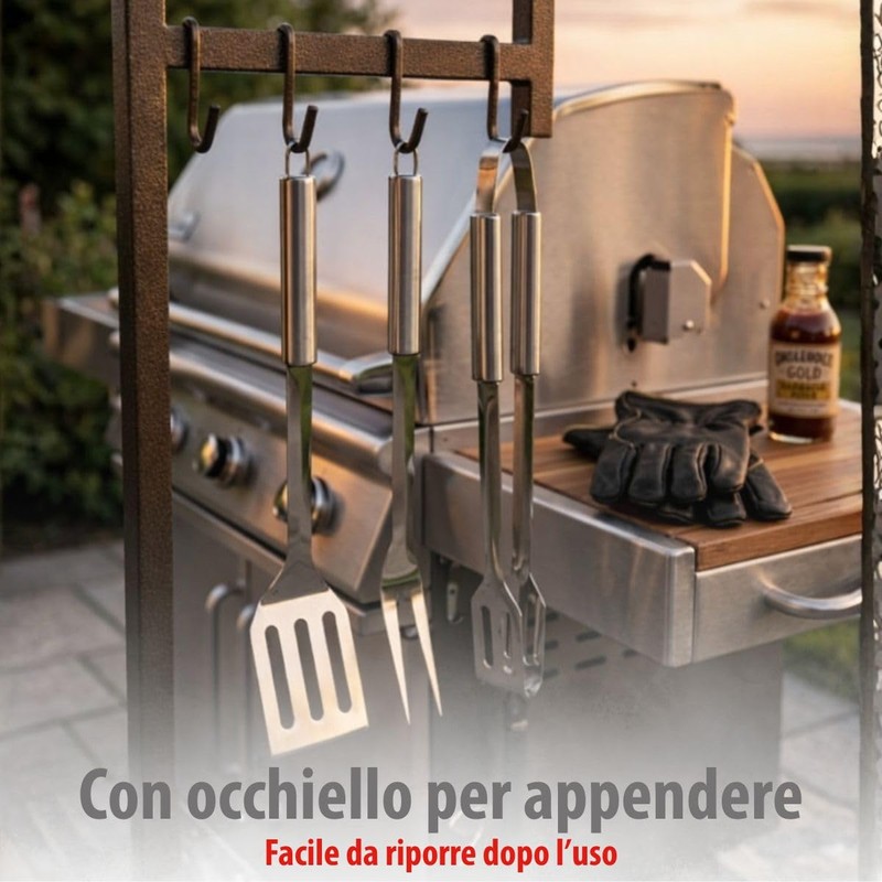 alpina Set Barbecue 3 Pezzi - Utensili Barbecue con Spatola