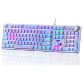 AULA Keyboard, F2088 Pro 108 Keys Purple Mechanical Red Switches Keyboard with RGB Rainbow Backlit, Removable Upper Cover,Aesthetic Media Control Knob Programmable USB Wired Keyboards for MAC PC Gamer